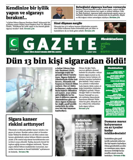 31 Mayıs Dünya Sigarasız Günü Gazetesi