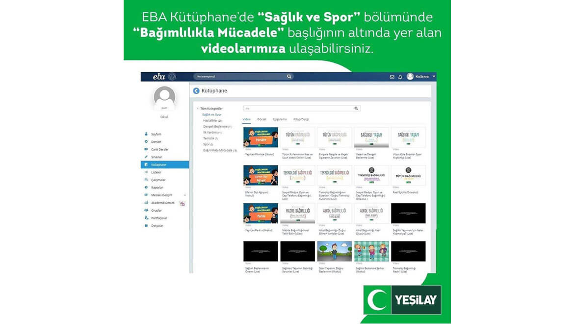 Yeşilay İçerikleri EBA Kütüphane'de