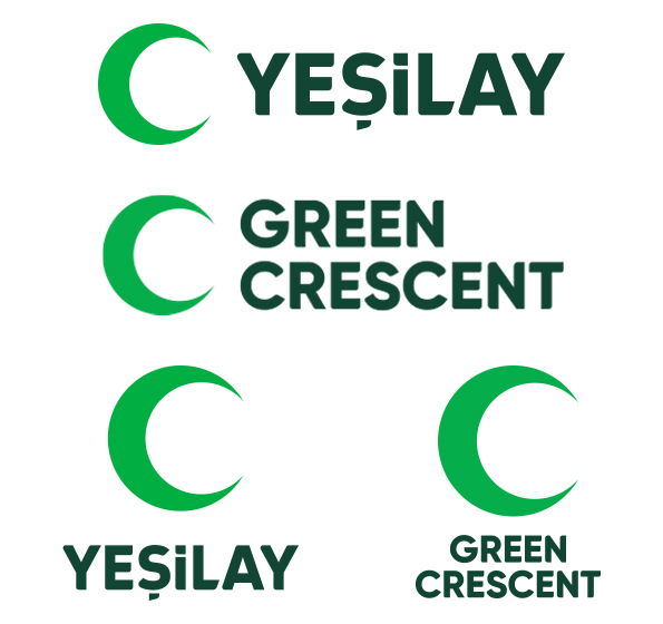 Beyaz kare arka fon üzerinde Yeşilay'a ait 5 farklı logo versiyonu bulunuyor. İlk logoda yeşil kare üzerinde beyaz hilal var.Yanında koyu yeşil dikdörtgen içerisinde Yeşilay yazıyor. Logonun altında yer alan 2. ve 3. logoların formatları aynı ancak şeffaf renkteler. İkincisinin hilal ve Yeşilay yazısı rengi siyahken üçüncünün yeşil renkte. Bu logoların sağında diğer iki versiyon var. Dördüncü logoda büyük yeşil kare içerisinde beyaz hilal var. Karenin altında koyu yeşil dikdörtgen içerisinde beyaz renkte "Yeşilay" yazıyor. Beşinci logo aynı versiyonda olup siyah renkte.